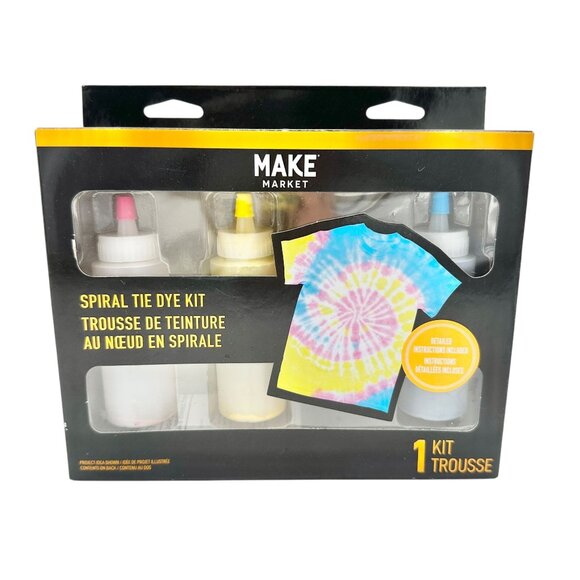 Make Market Spiral Tie Dye Kit With 3 Bottles 3 Dye Powders Gloves Rubber Bands - Picture 1 of 3